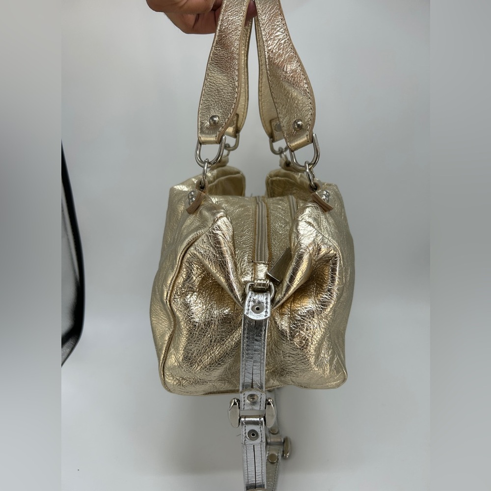 LAURA DI MAGGIO Italy GIANNI NOTARO Designer Metallic Gold Leather Satchel| - Picture 4 of 14